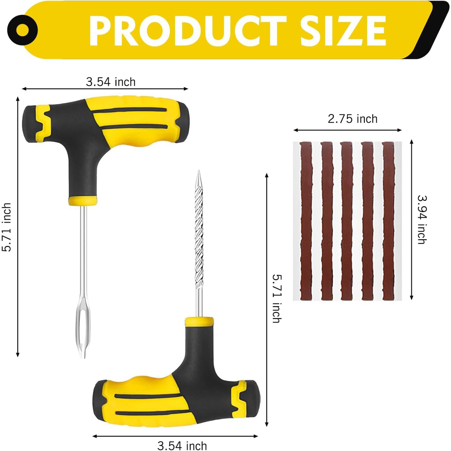 Heavy-Duty Tire Repair Kit – Flat Tire Plug Tool with 2 T-Handles & 10 Rubber Strings for Cars, Motorcycles, ATV & UTV