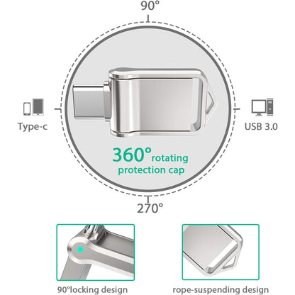 2-in-1 USB C Flash Drive – USB 3.0 OTG Metal Thumb Drive with Type C, Waterproof Swivel Design