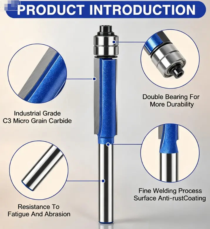 4 Pcs Dual Bearing Flush Trim Router Bit Set, 1/4 Inch Shank