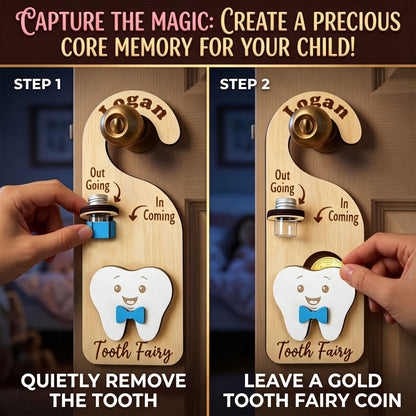 Cute Wooden "Tooth Fairy" Door Hanger - With Coin Storage Slot