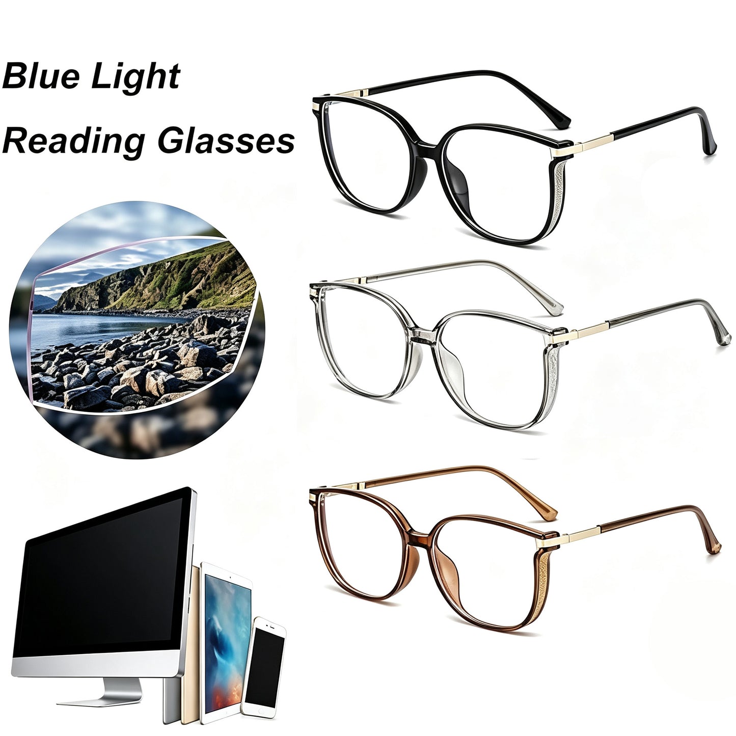Transition Reading Glasses Anti-Blue with UV Protection