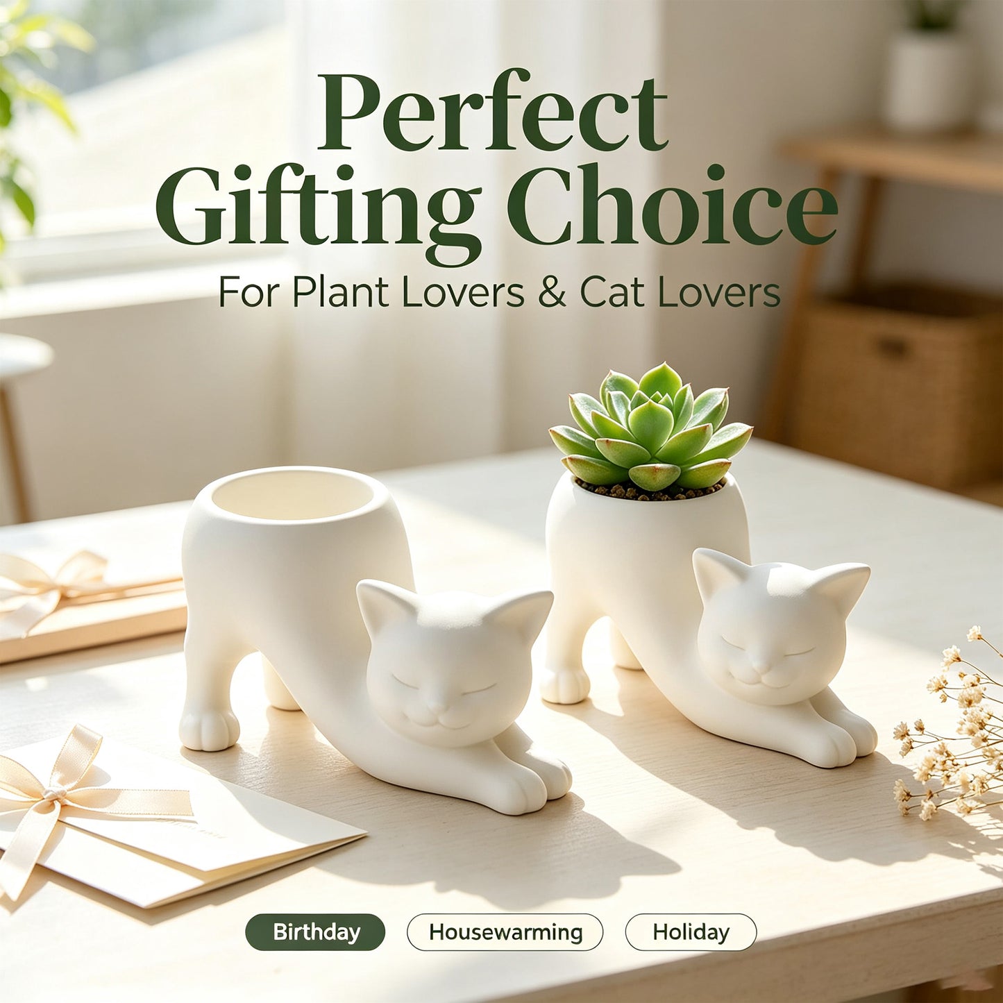 Cat Shaped Planter Pot for Indoor Windowsill Desktop Home Decor