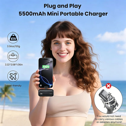 Mini Portable Charger USB-C Power Bank - Includes 5000mAh PD Fast Charging Battery