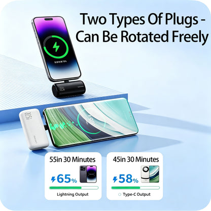 Mini Portable Charger USB-C Power Bank - Includes 5000mAh PD Fast Charging Battery