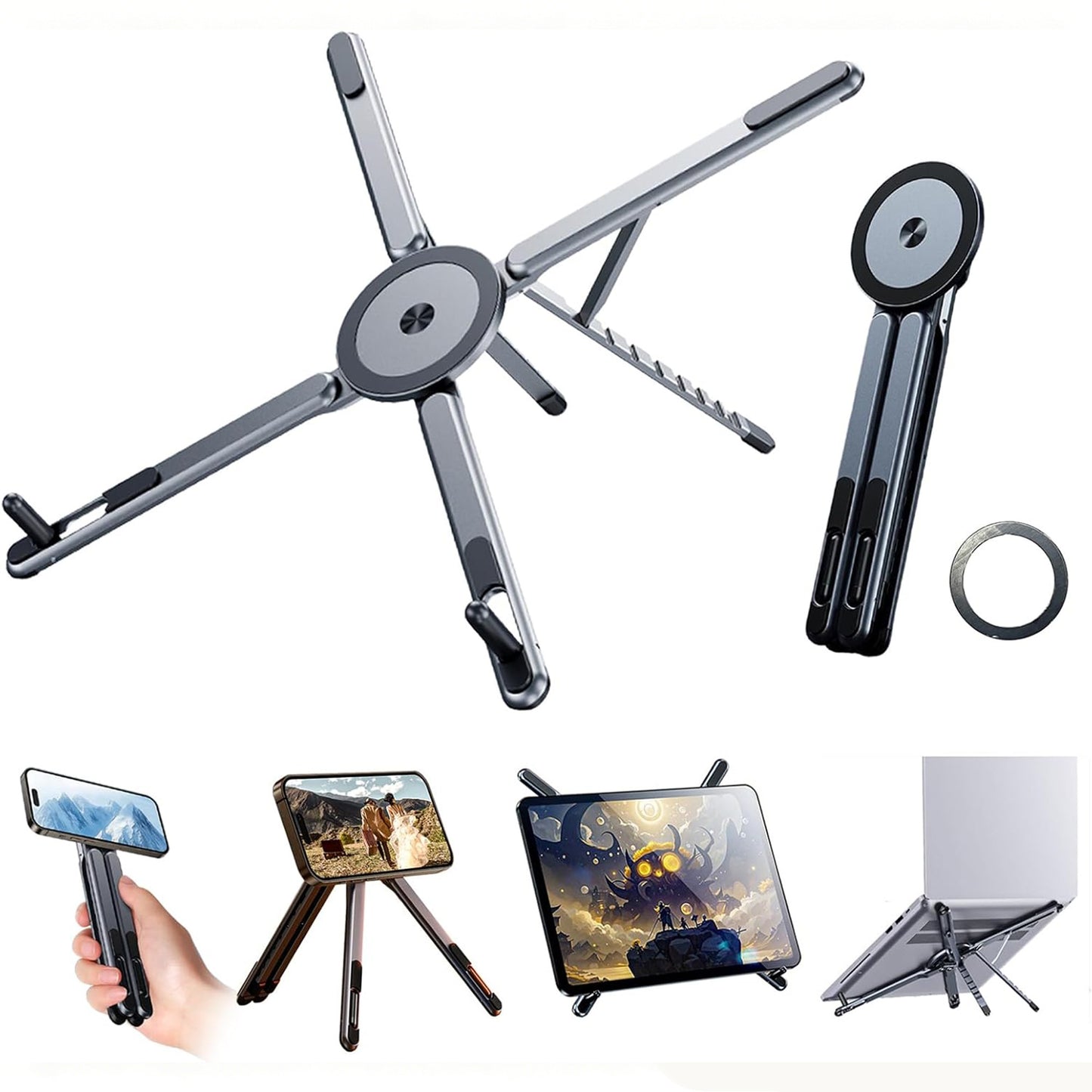 Portable Laptop Stand for Desk & Travel, CNC Aluminum Foldable Computer Riser