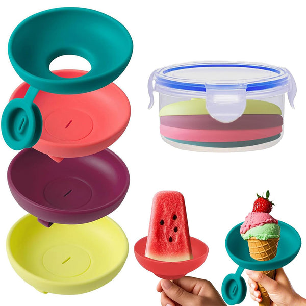 Silicone Popsicle Holders – 2-in-1 Mess-Free Ice Cream Cone Holders for Kids, Reusable & Dishwasher Safe Drip Catchers