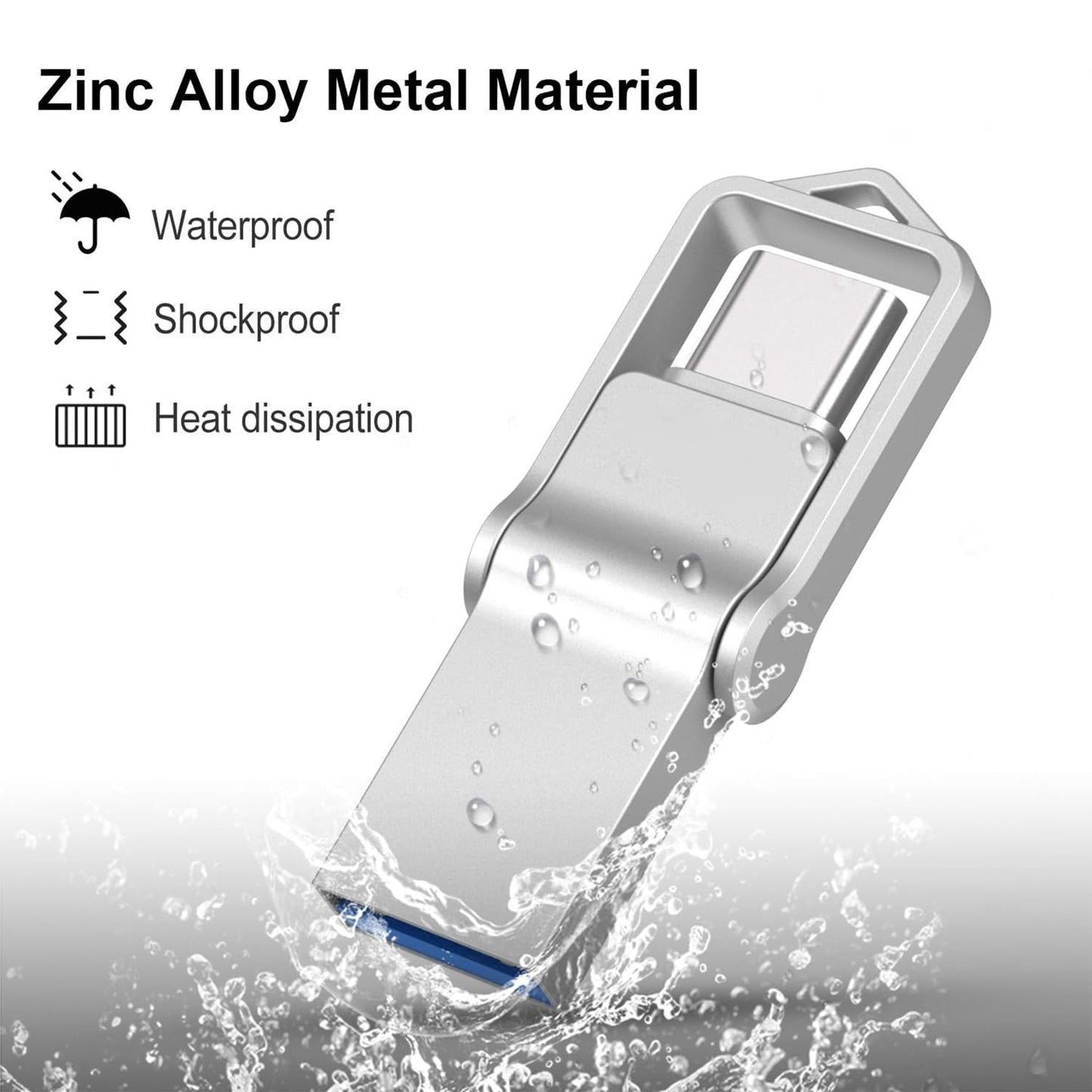 2-in-1 USB C Flash Drive – USB 3.0 OTG Metal Thumb Drive with Type C, Waterproof Swivel Design