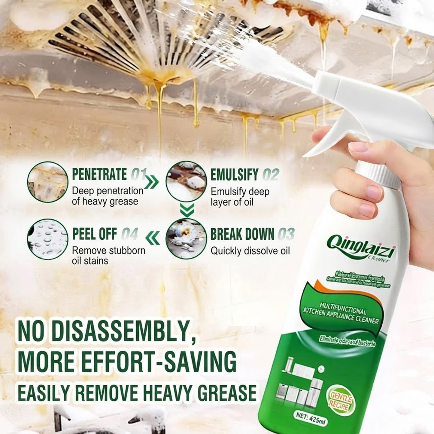 425ml Kitchen Degreaser Cleaner Spray for Range Hood, Stove, Oven, Sink