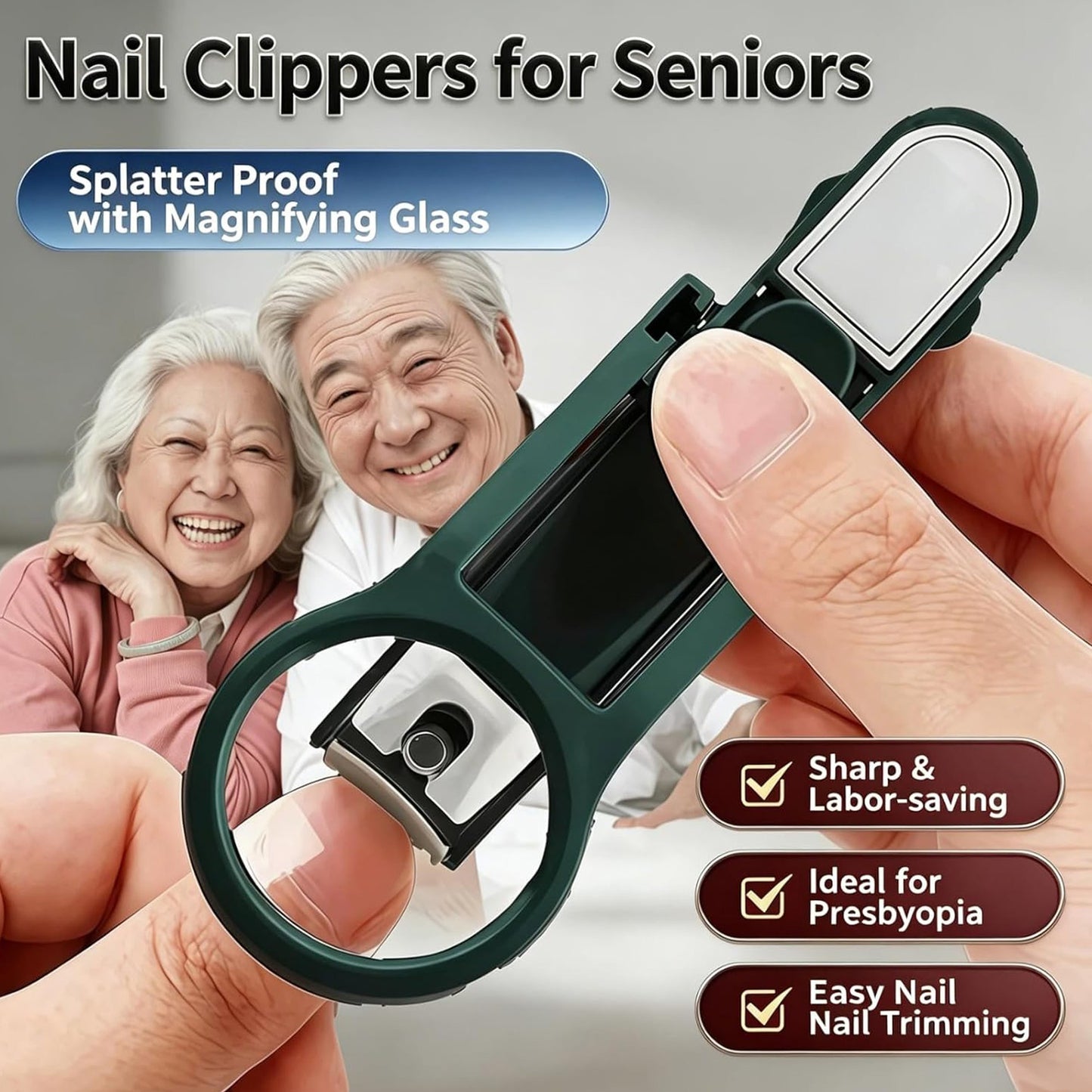 Nail Clippers with Magnifier Carbon Steel Thick Nail Cutter