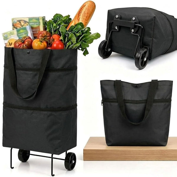 2-in-1 Shopping Bag Folding Wheels Reusable Travel Bag