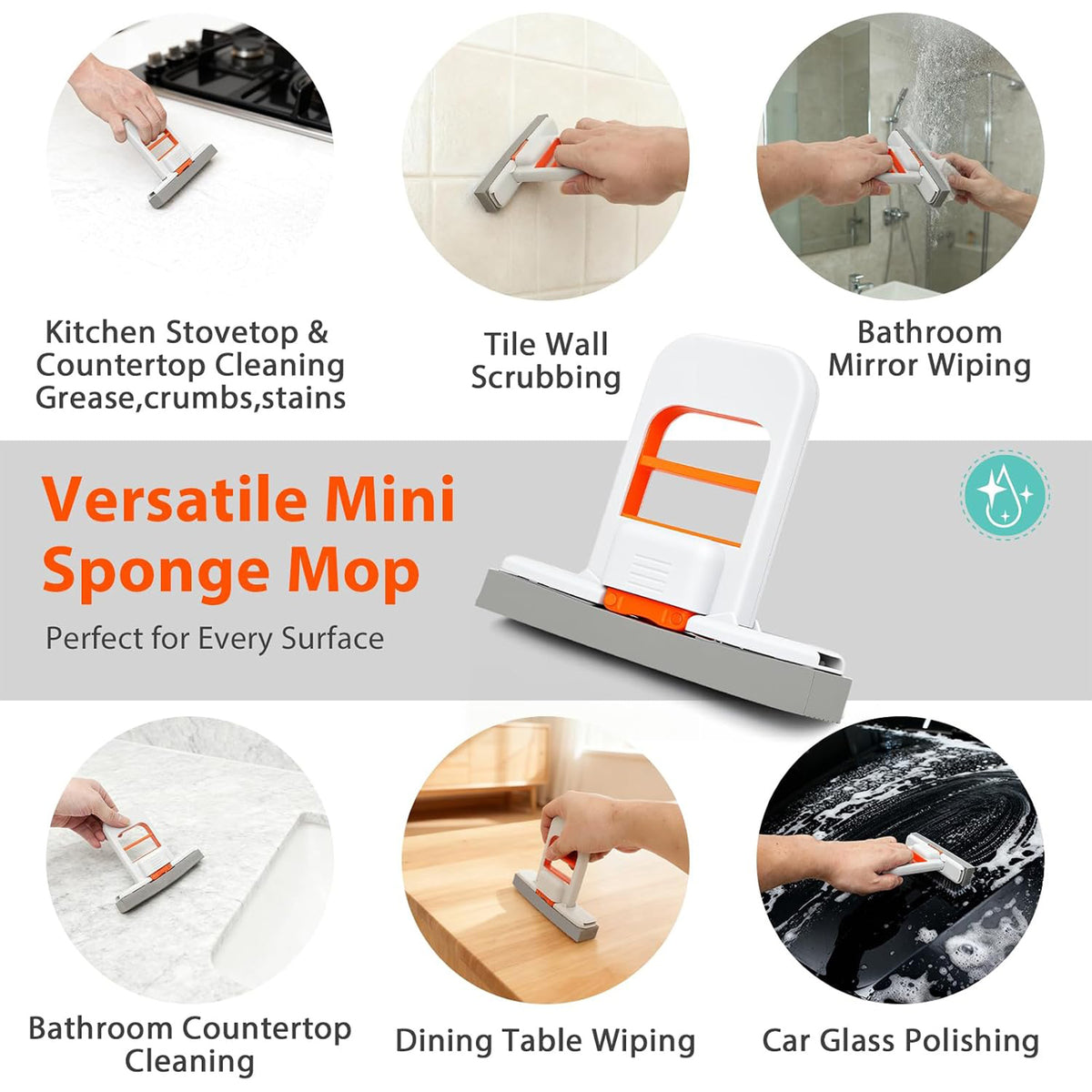 Self Squeeze Mini Sponge Mop with 2 Replaceable Sponge Head