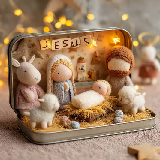Mini Christmas Nativity Set in a Tin Box