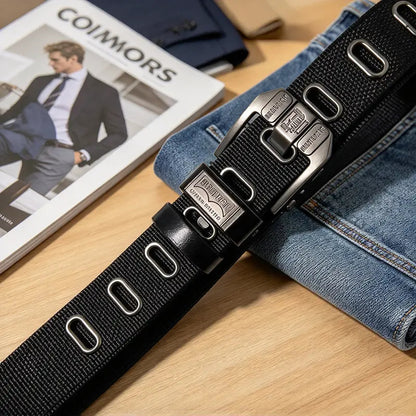 Elastic Braided Belt, Heavy-duty Alloy Square Buckle, Adjustable Belt