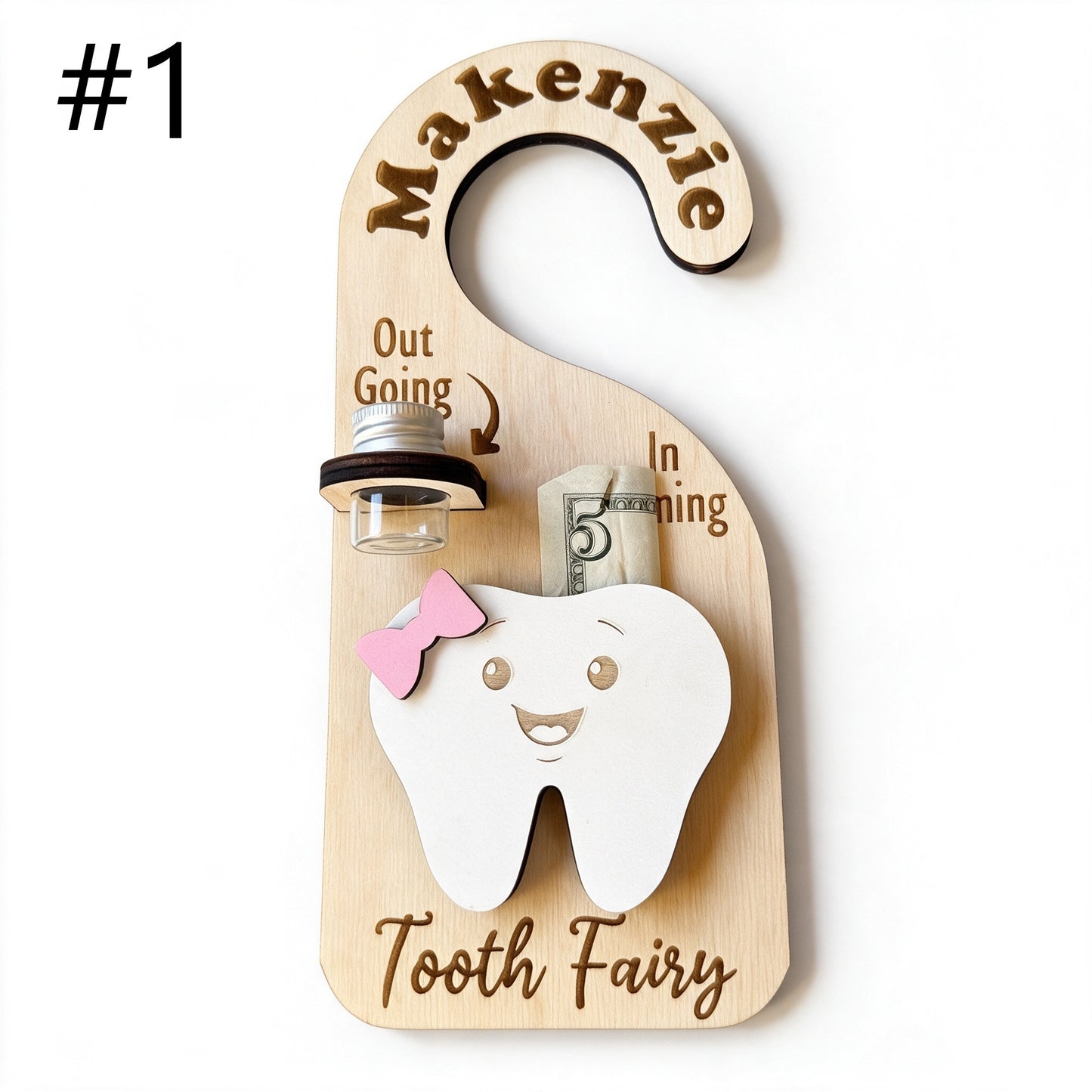 Cute Wooden "Tooth Fairy" Door Hanger - With Coin Storage Slot