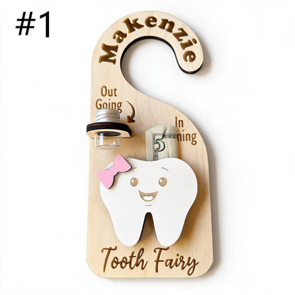 Cute Wooden "Tooth Fairy" Door Hanger - With Coin Storage Slot