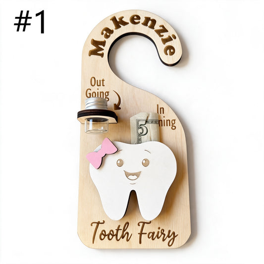 Cute Wooden "Tooth Fairy" Door Hanger - With Coin Storage Slot