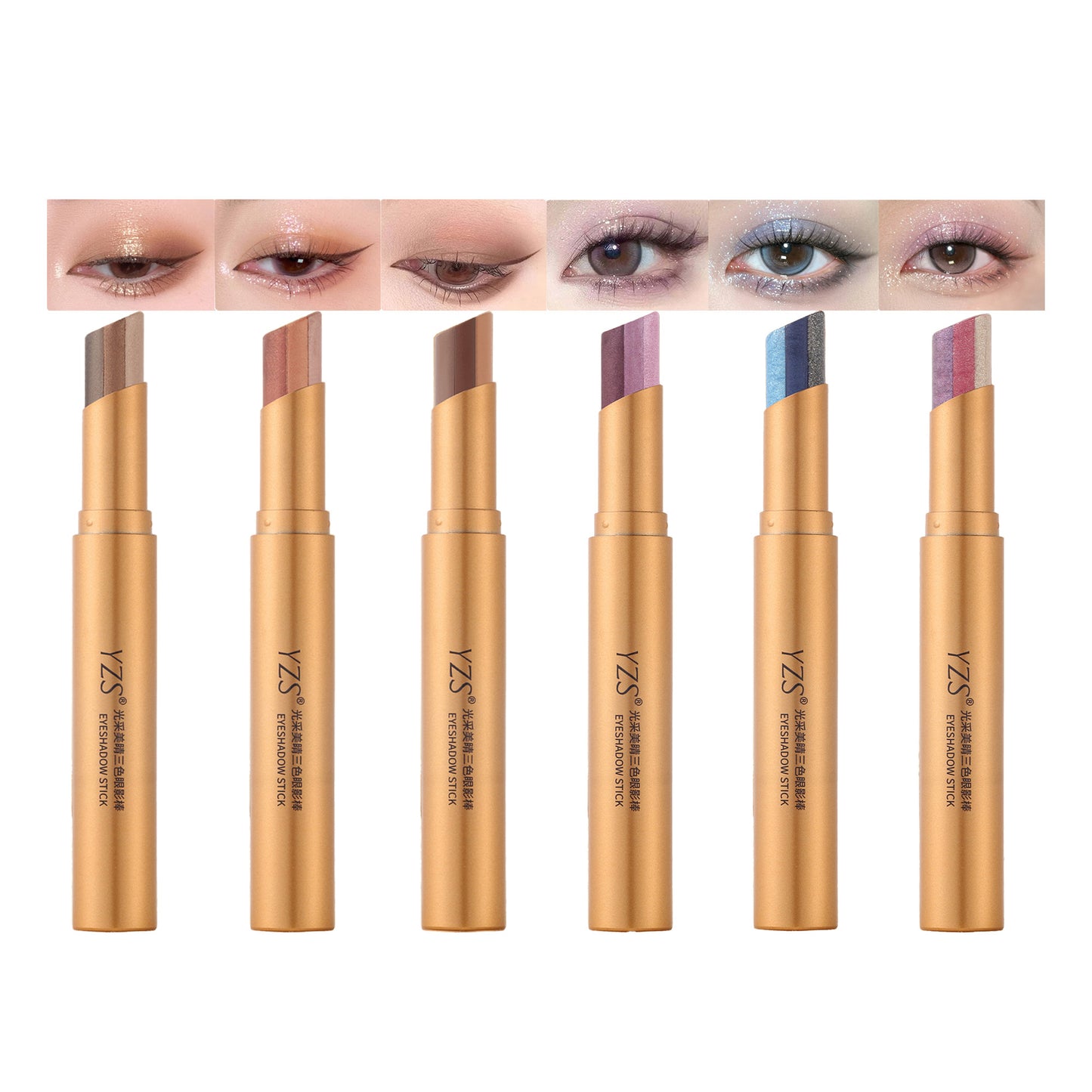 6-Piece Set Tri-Color Eyeshadow Stick — Waterproof, Long-Lasting, Crease-Free