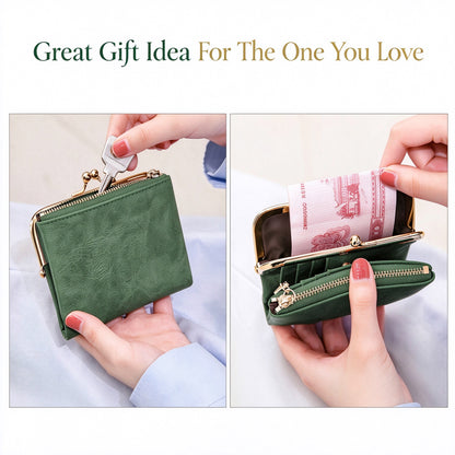 Womens Wallet RFID Small Compact Bifold Leather Vintage Wallet
