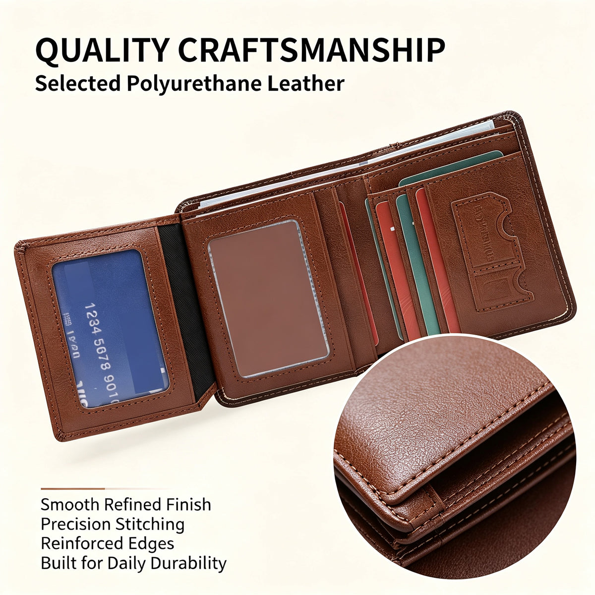 Leather Wallet RFID Trifold Compact
