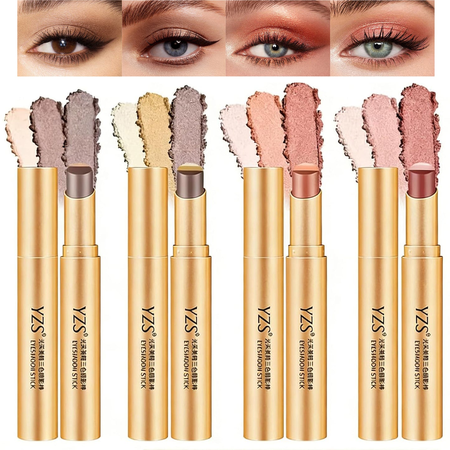 4PCS 3-Color Gradient Eyeshadow Stick Set for Daily & Party Looks