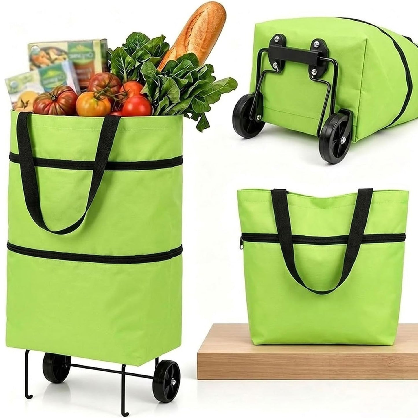 2-in-1 Shopping Bag Folding Wheels Reusable Travel Bag