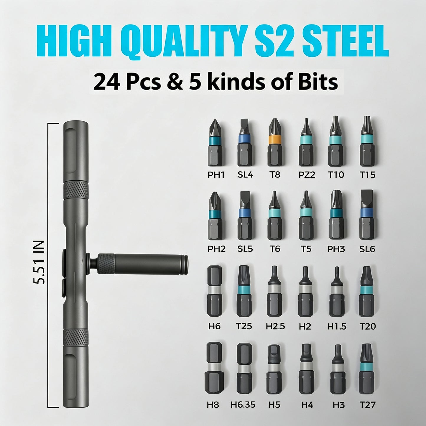 24-in-1 Ratchet Screwdriver Set - S2 Steel Bits - DIY Modular Flexible Shaft