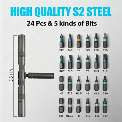 24-in-1 Ratchet Screwdriver Set - S2 Steel Bits - DIY Modular Flexible Shaft