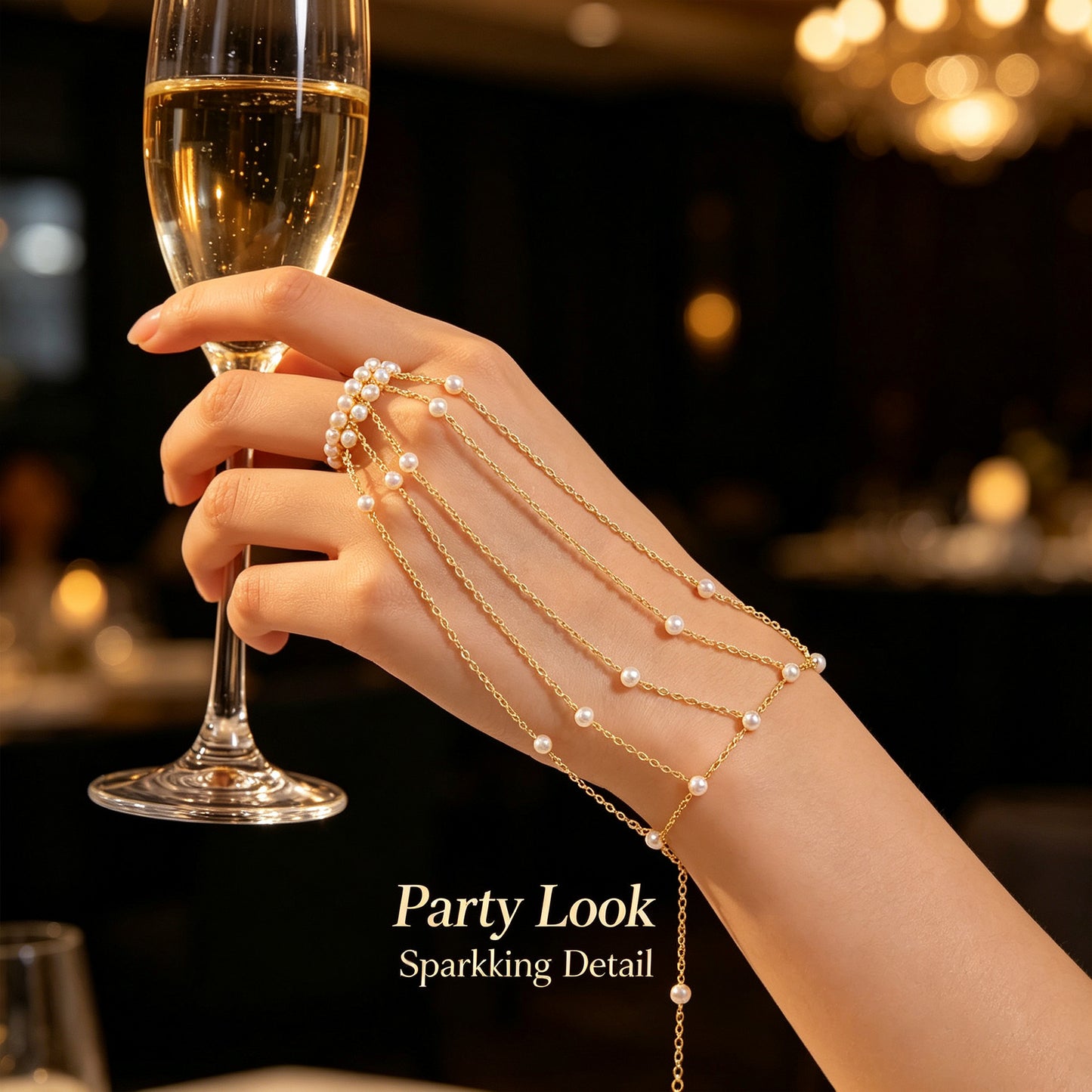 Gold Tassel Finger Ring Hand Chain for Women, Wedding Prom Party Statement Jewelry