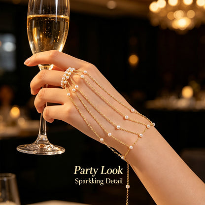 Gold Tassel Finger Ring Hand Chain for Women, Wedding Prom Party Statement Jewelry