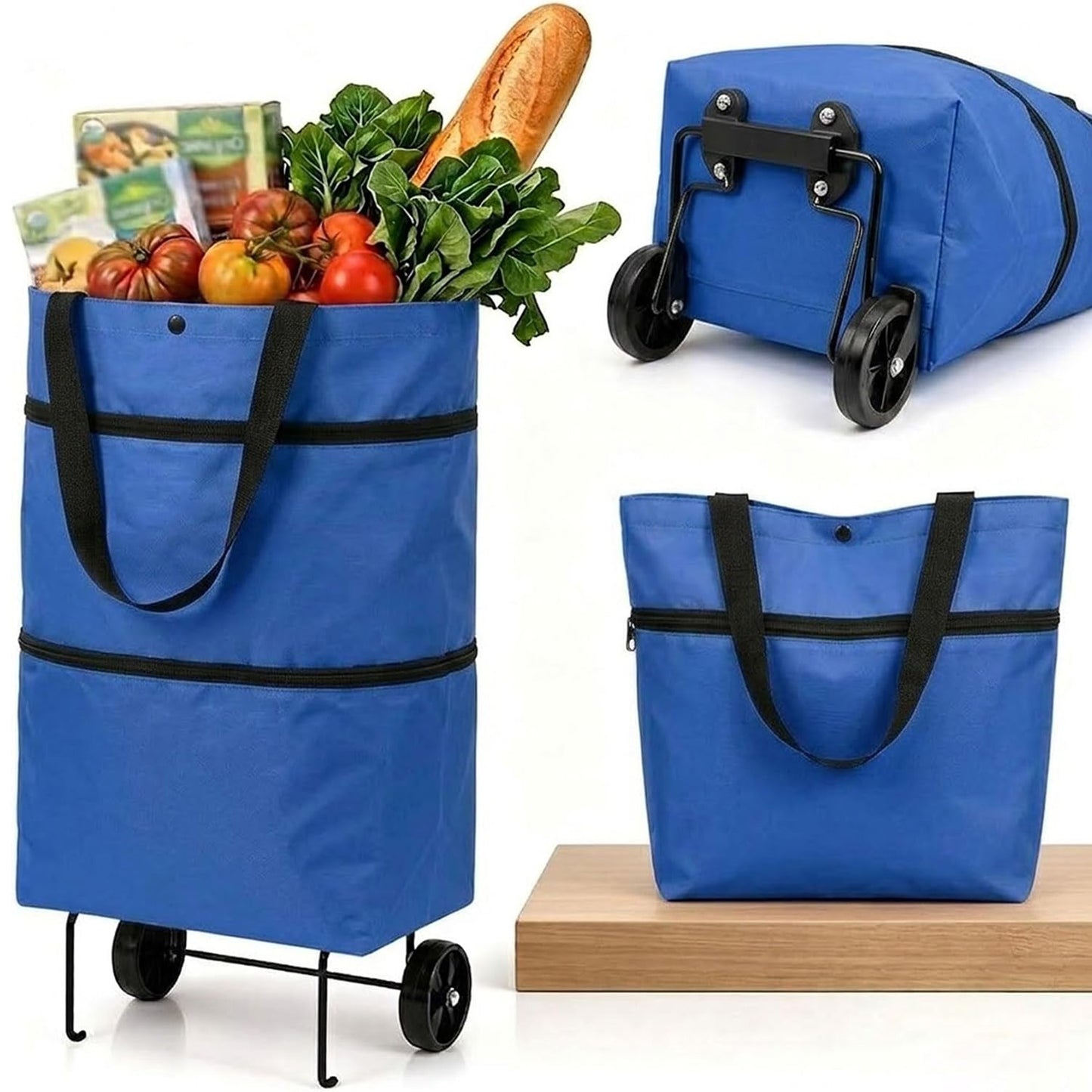 2-in-1 Shopping Bag Folding Wheels Reusable Travel Bag