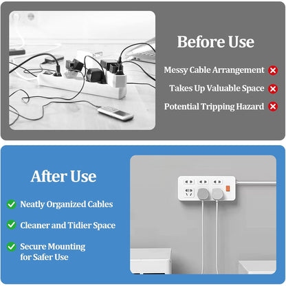 6 Pack Self Adhesive Power Strip Holder for Home, Office & Kitchen