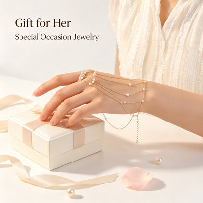 Gold Tassel Finger Ring Hand Chain for Women, Wedding Prom Party Statement Jewelry