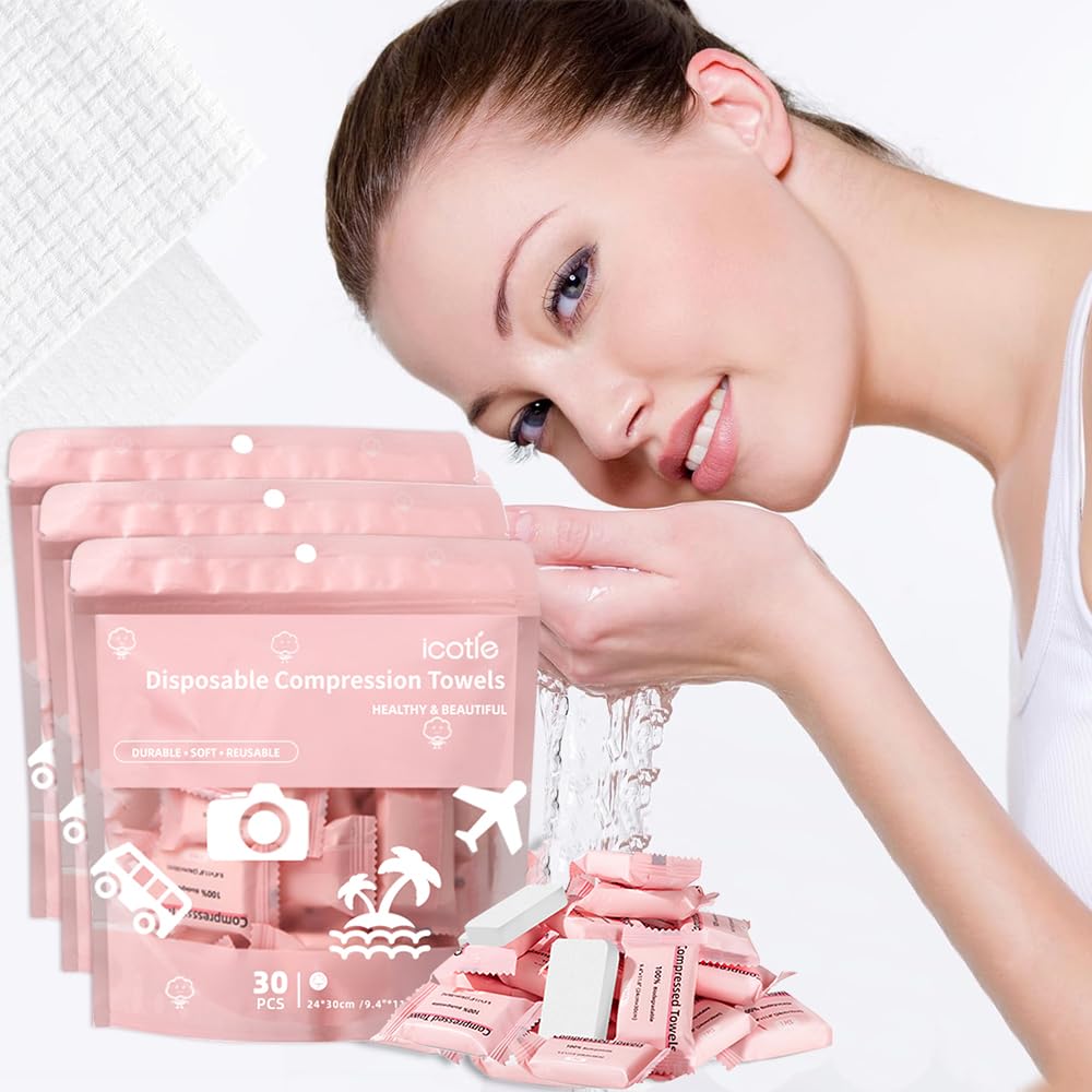 Compressed Towel, Disposable Face Towel, 30 Count