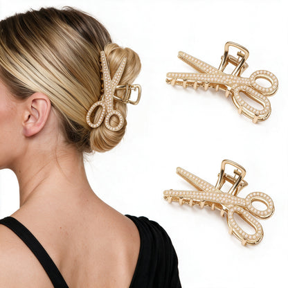 3 pcs Large Scissor-Shaped Metal Claw Clip with Pearls