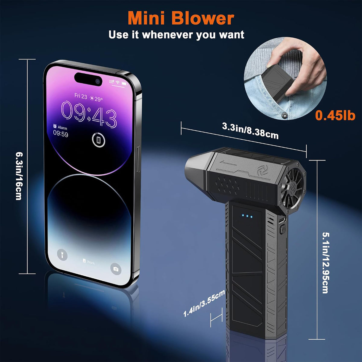 Compact Handheld Four-Speed Turbojet Fan With LED Flashlight