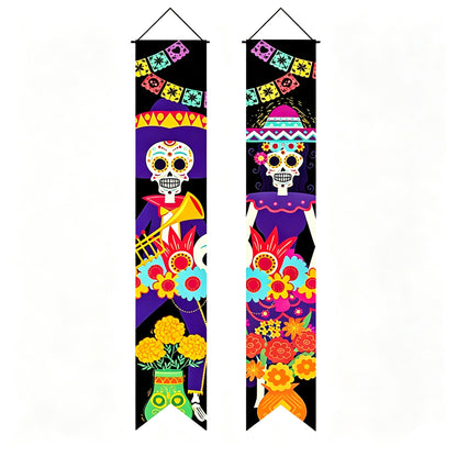 Halloween Porch Signs Banner Mexico Day of The Dead