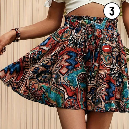 Women's Ditsy Floral Elastic Waist Skort Ruffle Hem Boho Short Skirt Skorts