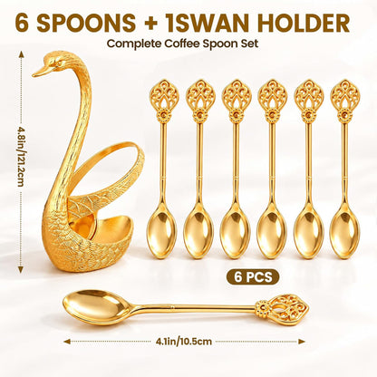 Swan Coffee Spoon Set - 6 Pack Spoons with Holder