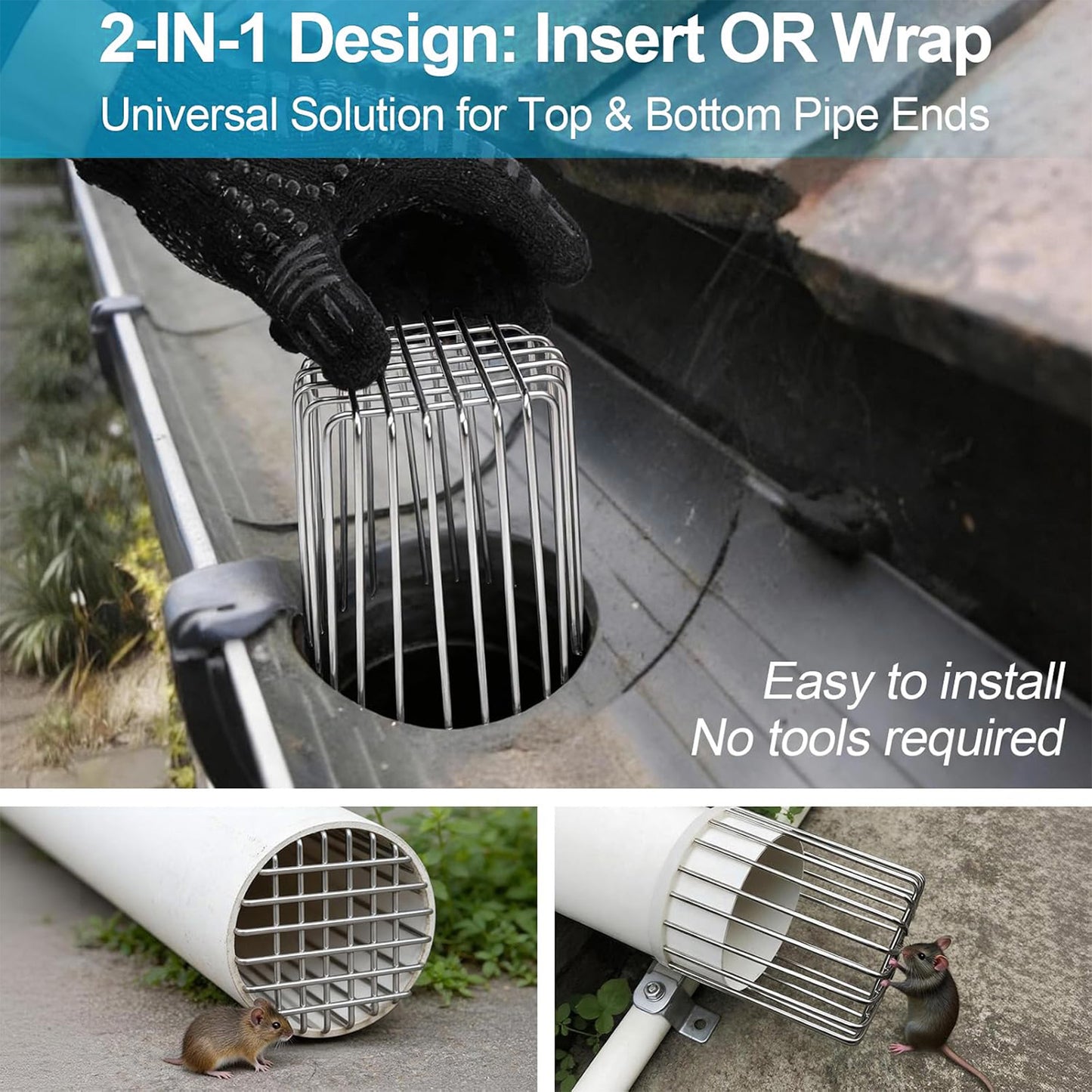 Stainless Steel Downspout Gutter Guard for Debris & Rodents