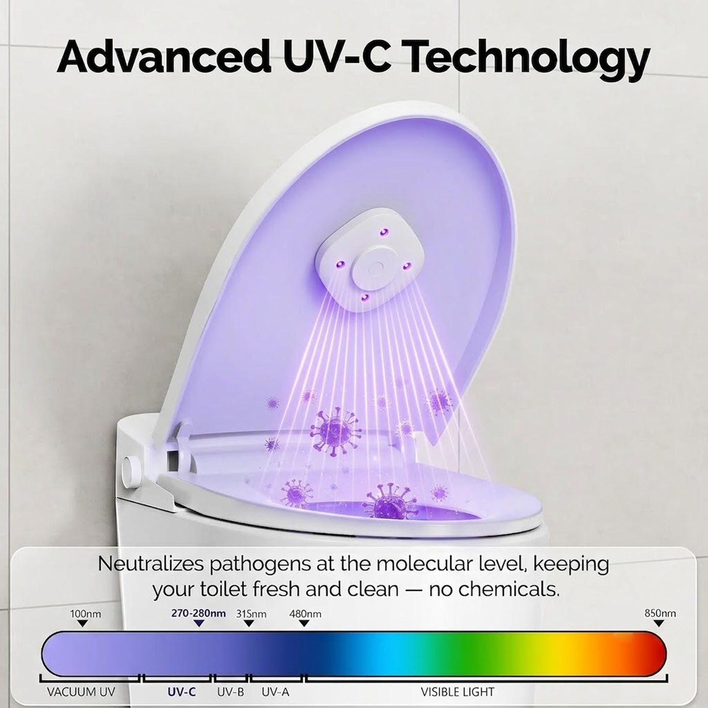 Smart Toilet Lid UV Light – Rechargeable UV Disinfection Attachment for Reducing Germ Exposure