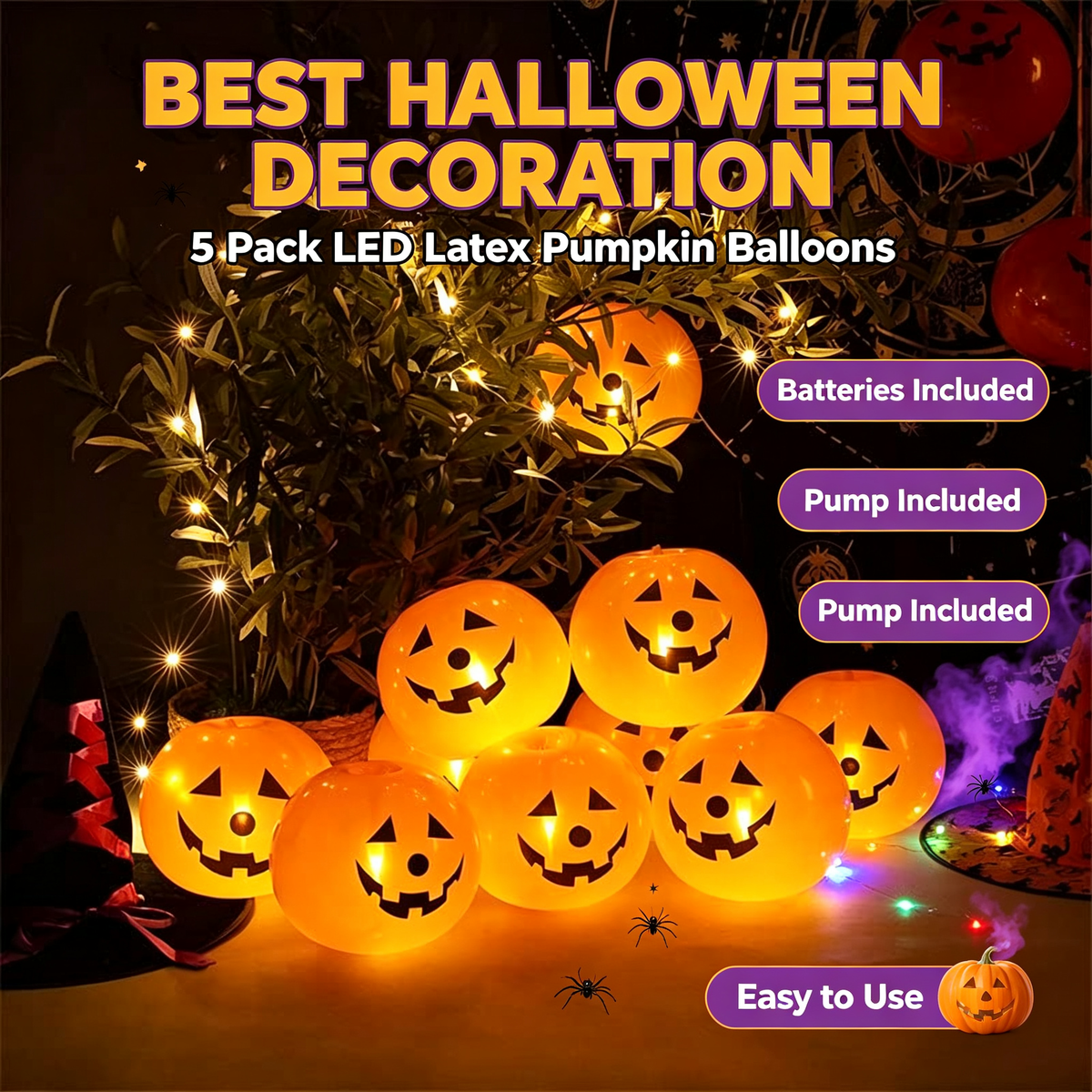 5 Pcs Pumpkin LED Light Up Balloons