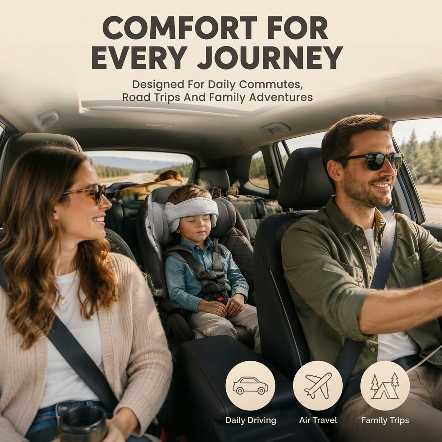 Child Car Seat Head Support Adjustable Strap Headrest