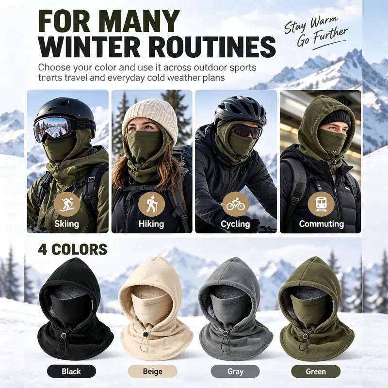 Cold Weather Fleece Balaclava Hat - Thick Fleece, Windproof Full Face Cover