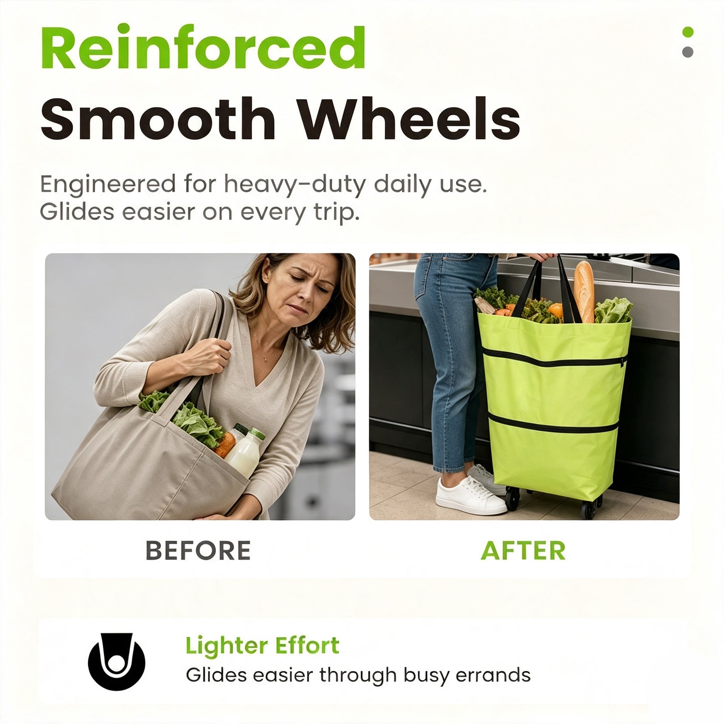 2-in-1 Shopping Bag Folding Wheels Reusable Travel Bag