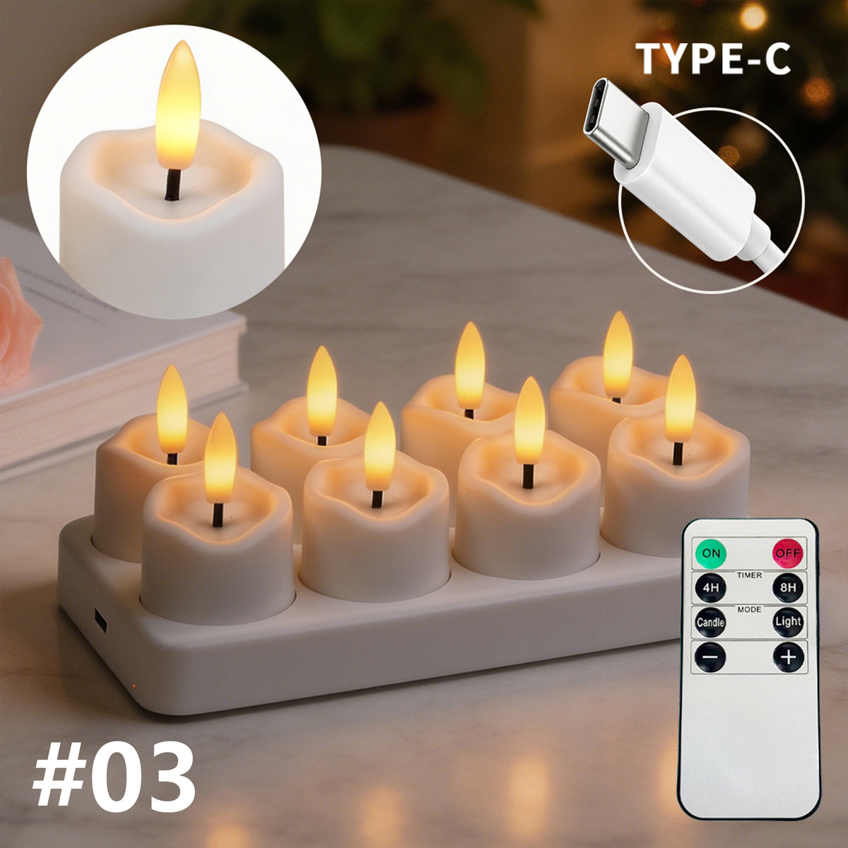 Rechargeable Tea Lights Candles with Remote & Charging Base