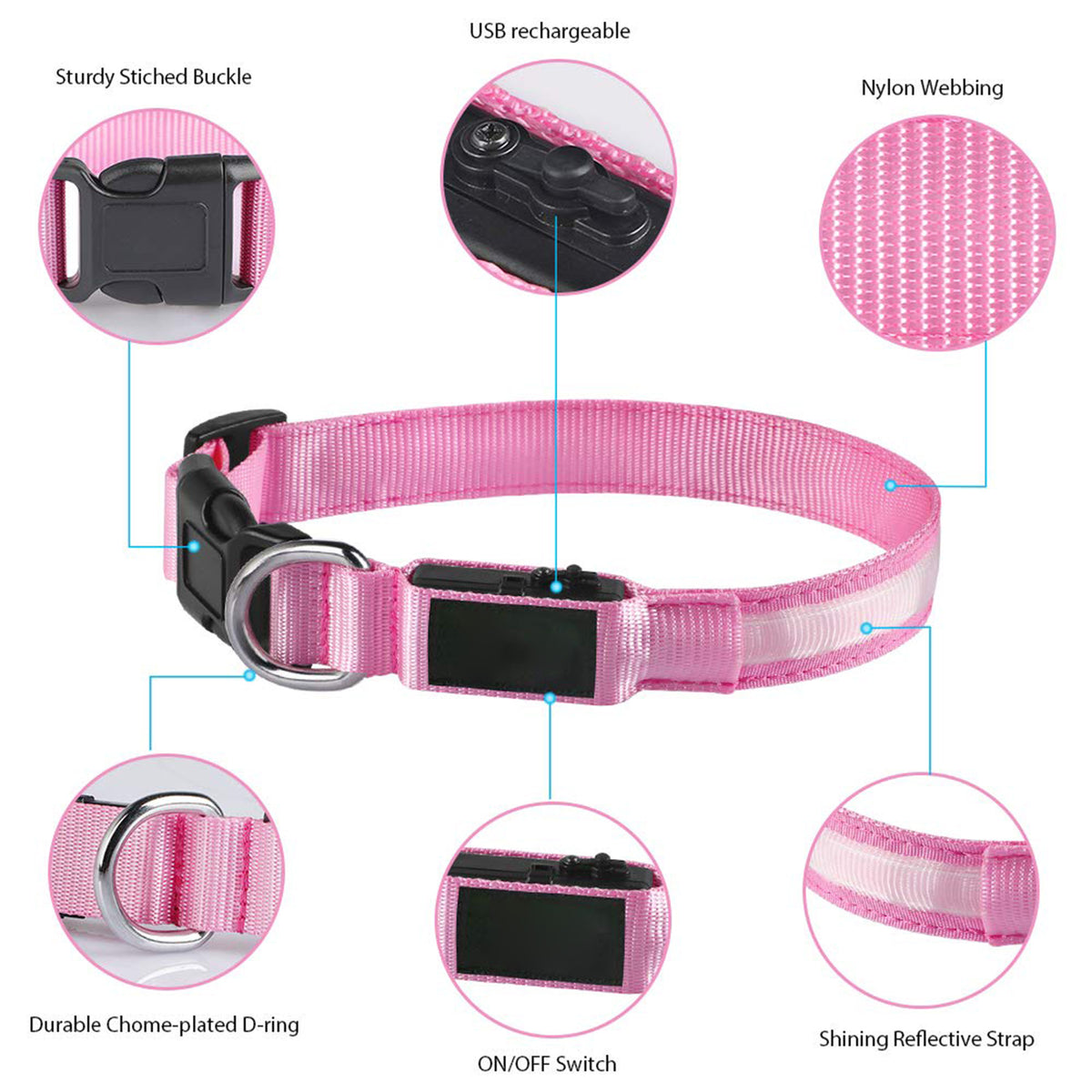 LED Dog Collars Rechargeable Light Up for Night