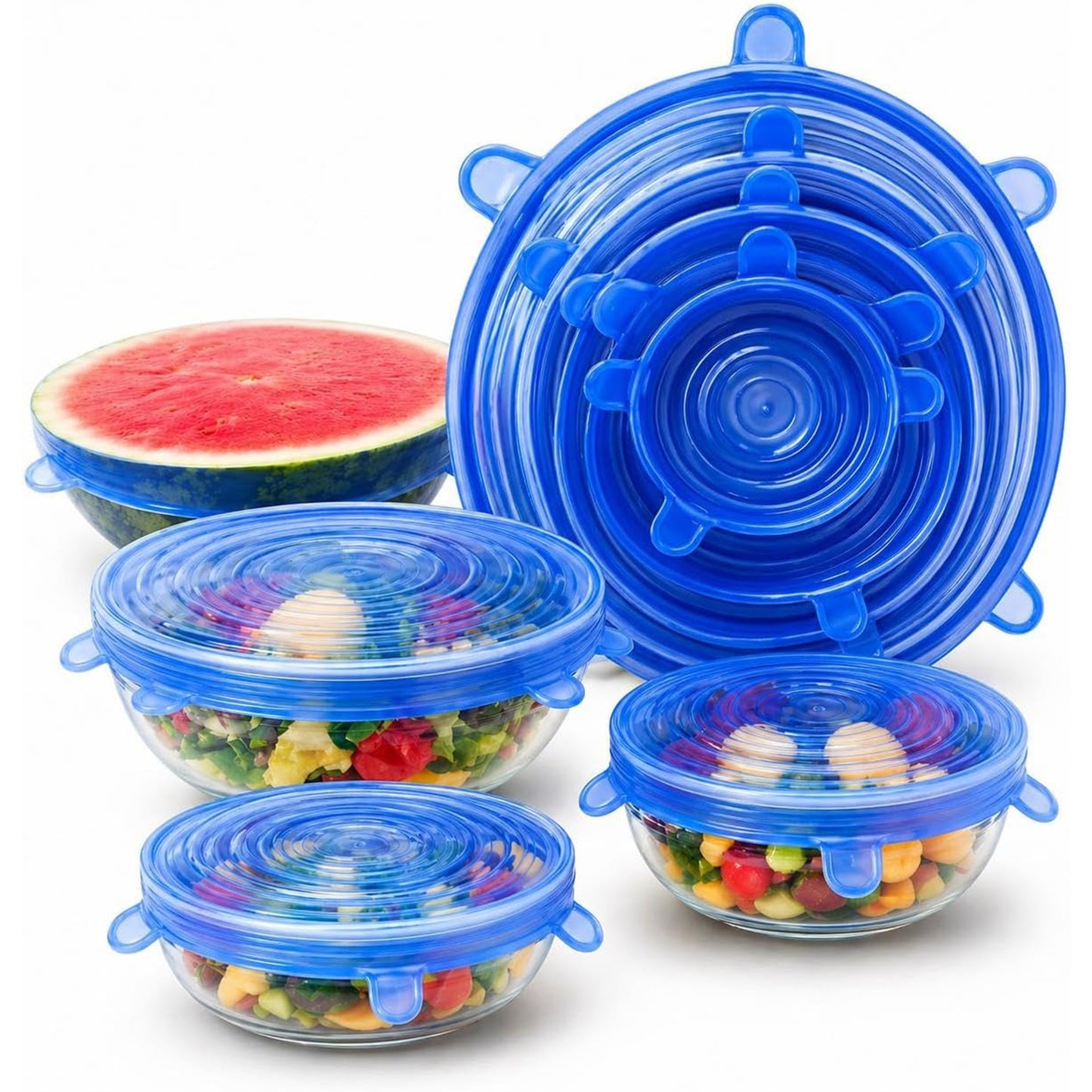6 PCS Reusable Silicone Stretch Lids Set, Food Storage Covers for Bowls, Pots and Fruits