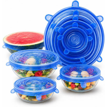 6 PCS Reusable Silicone Stretch Lids Set, Food Storage Covers for Bowls, Pots and Fruits