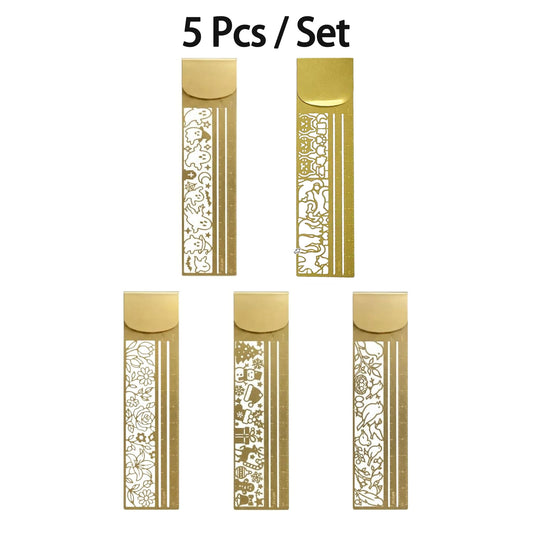 Cute Hollow Cat 3-in-1 Metal Bookmark Ruler,Stencil Bookmark