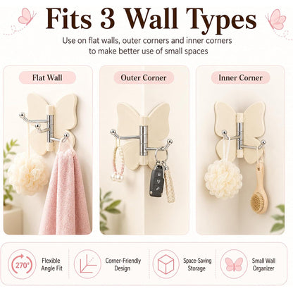 4PCS Butterfly Adhesive Hooks for Hanging Towels, Robes and Keys